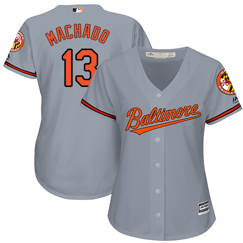Orioles #13 Manny Machado Grey Road Women's Stitched MLB Jersey
